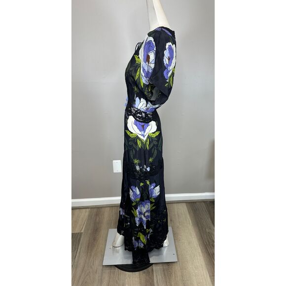 NWT FARM Rio Soft Garden Laces Floral Short Sleeve Maxi Dress Black XL $368 - Picture 6 of 8